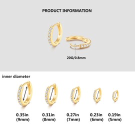 Dainty Tiny 14K Gold Huggie Hoop Earrings, 5 Pairs Mini Cubic Zirconia Hoops Earring Set for Cartilage Helix Lobe Piercings Small Hoop Earrings 5/6/7/8/9mm for Women