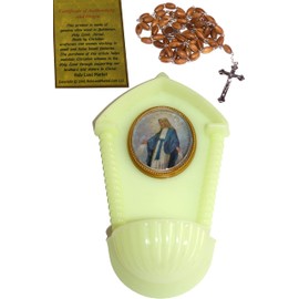 Holy Land Market Luminous phosphorous Holy Water Holy Mother of Medjugorje Holy Water/Anointing Oil Fountain/Font - (19cm OR 7.5 inches) - with Holy Holy Land Bethlehem Catholic Rosary