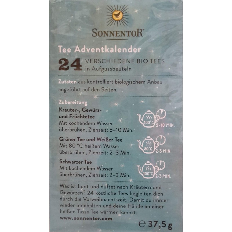 Sonnentor Tea Advent Calendar Edition 2019 with 24 Infusion Bags