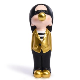 JZ·HOME Kids Figurines Home Decor, Blowing Bubble Cute Boy Statue Resin Funny Small Sculpture Tabletop Ornaments for Living Room Kids' Room Bookshelf Decor (Black/Gold)