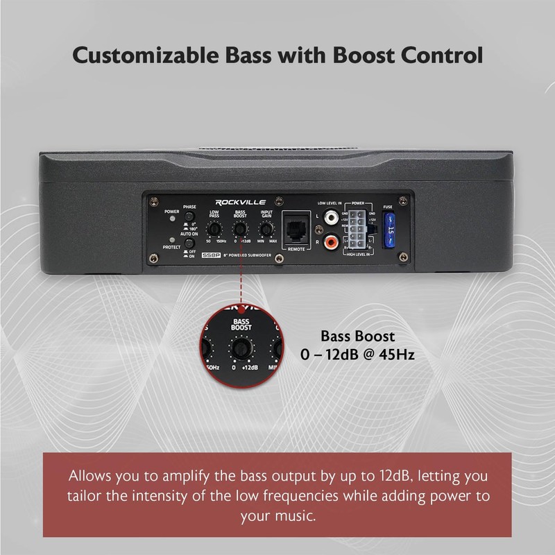 Rockville SS8P 400W 8" Slim Under-Seat Active Subwoofer, High-Level Inputs,