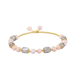 Relveo Gold Pink Pearl Bracelets for Women Dainty Pearls Beaded Chain Adjustable Delicate Bracelet Irregular Pearls Bracelet Bracelet Jewelry Gift