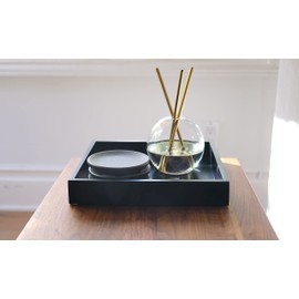 Montecito Home - 10"x10" Small Square Wood Decorative Tray for Office, Ottoman, Bathroom, Entry, Remote Controls, Countertop Organizer, Candle Tray - Pitch Black