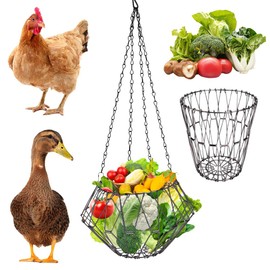 Chickens Vegetable Fruit Hanging Automatic Feeder Foldable 16.5 Inch with 4 Chains, Poultry Fruit Holder for Poultry, Ducks & Geese as Feeder, Vegetable Holder & Fruit Feeder (Pack of 1)