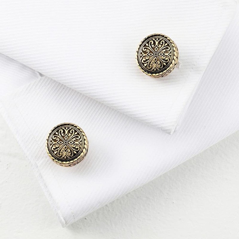 Classic Cufflinks, Men's, Stainless Steel, Gold, Silver, 0.7 inches (19.5