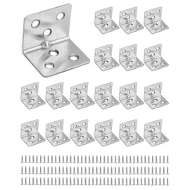 QWORK Angle Connectors 30 x 30 x 38 mm, Stainless Steel Angle Angle with 120 Screws for Fences Wooden Beams Furniture Cabinet Pack of 20
