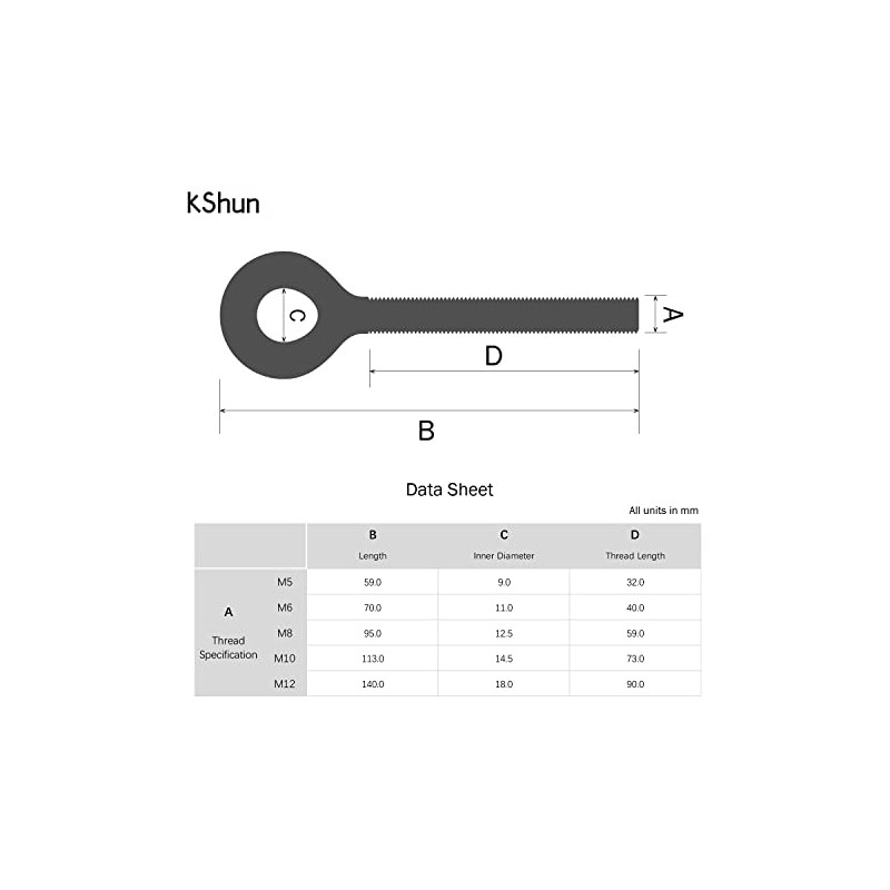 5 Pcs Eye Bolt M8 Made of 304 Stainless Steel
