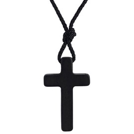 Ebony Wooden Cross Pendant Necklaces for Women Men Handcrafted Gift Wood Hang from Rearview Mirror Pendant Decoration