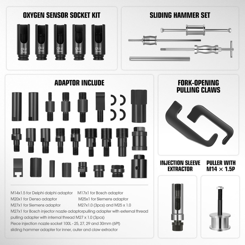 DNA MOTORING 40pcs Diesel Fuel Injector Puller Removal Tool, Diesel