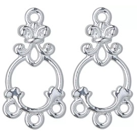Platinum 10 Silver Plated Pewter 17x11mm Chandelier Connector Earring with 3 Loops *