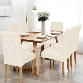 Alishomtll Dining Chair Covers Set of 4 Stretch Chair Slipcovers Universal for Swing Chair Jacquard Elastic Removable Washable Dining Room Chair Protector for Banquet Wedding Ceremony (Beige, 4 pcs)