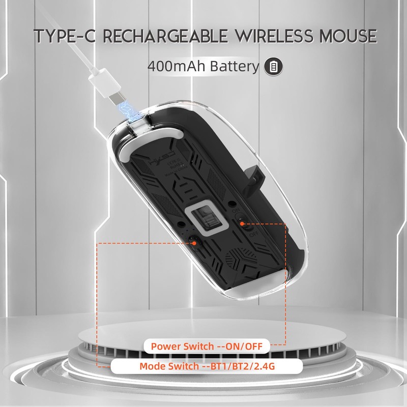 UrChoiceLtd T900 Kabellose Bluetooth-Maus, Multi-Device Slim Cordless Mouse (Dual-Mode: BT