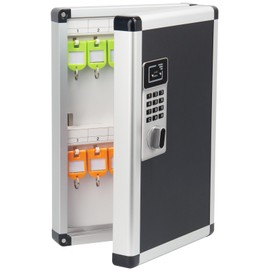 ZORVIDSON Key Lock Box Wall Mount with Code, Key Cabinet with Tags, Key Storage with Hooks for Home (Black, 24 Slots)