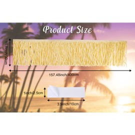 Ayfjovs Hawaiian Grass Table Skirt, 157 x 11.8 Inch Luau Grass Raffia Fringe Banner with 10 Pieces Hook Loop Strips with Adhesive for Luau Party Decorations, Tiki Bar, Beach Decorations