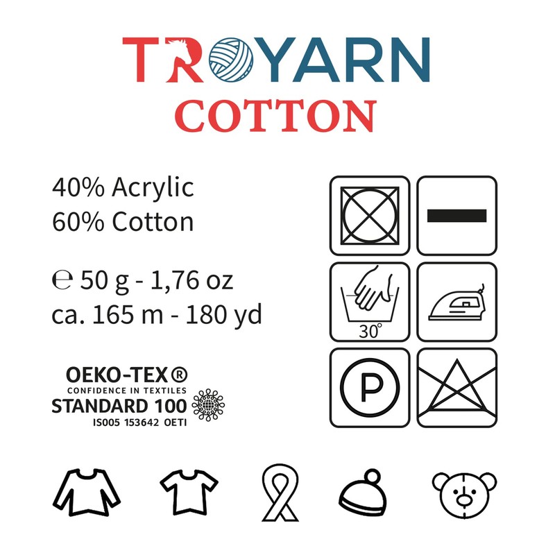 Troyarn - Algodón 60% algodón, 40% hilo acrílico, suave, fino/deportivo