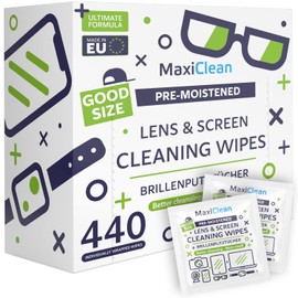 MAXI CLEAN 440 Pack Lens Wipes for Eyeglasses Pre-Moistened, Individually Wrapped Streak-Free Cleaning for Glasses & Laptop Screens, Glasses Cleaner Wipe Bulk 5.5 x 4.7 Inch, Sunglasses & Phone Wipe
