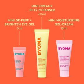 BYOMA Star Power Brightening Trio – 5ml De-Puff & Brighten Eye Gel, 60ml Creamy Jelly Cleanser, 15ml Moisturising Gel-Cream for Ultra-Hydrated, Healthy Skin