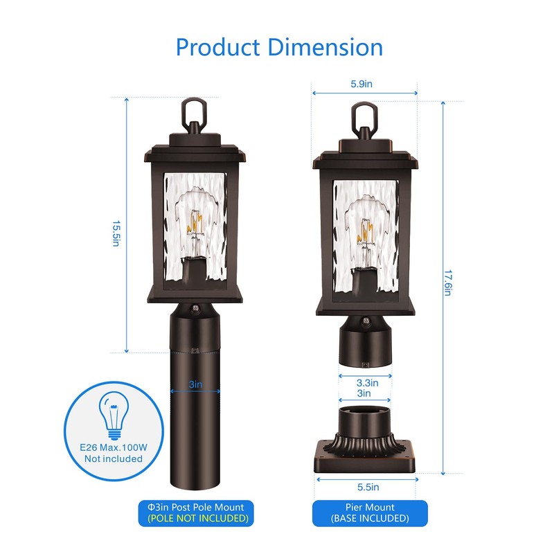 VIANIS Outdoor Post Lights Hardwired 120V, Oil Rubbed Bronze Dusk