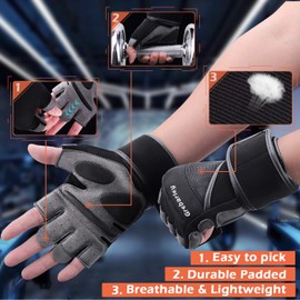 Grebarley Fitness Gloves, Training Gloves for Men and Women, Fitness Gloves for Strength Training, Bodybuilding, Strength Sports and Crossfit Training, black, s