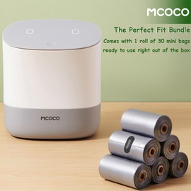 MCOCO Mini Trash Can with Pop Up Lid Portable mini Garbage can Little Plastic Trash Bin for Bedroom Bathroom Desk Coffee Table or Kitchen 0.4 Gallon White with 30 Trash Bags