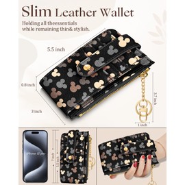 Miss Adola Cute Card Wallet Women - Small Wallets with Keychain Jihe RFID Credit Cardholder Aesthetic Fashion Design Coin Purse for Female Ladies Teen Girls