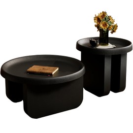 BUZUEY Modern Round Coffee Table,Black Nesting Coffee Tables,Metal Center Table,Unique Circle Coffee Table for Living Room(Black, Great Circle：29.1 x 16.5（in）