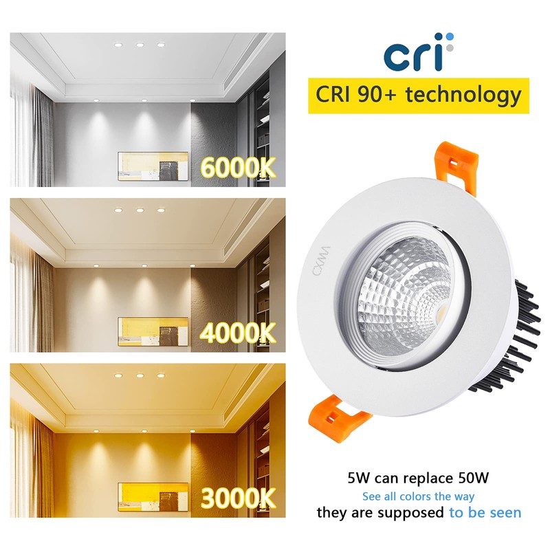 CXWV 3 Inch LED Recessed Downlight, 5W COB Ceiling Light