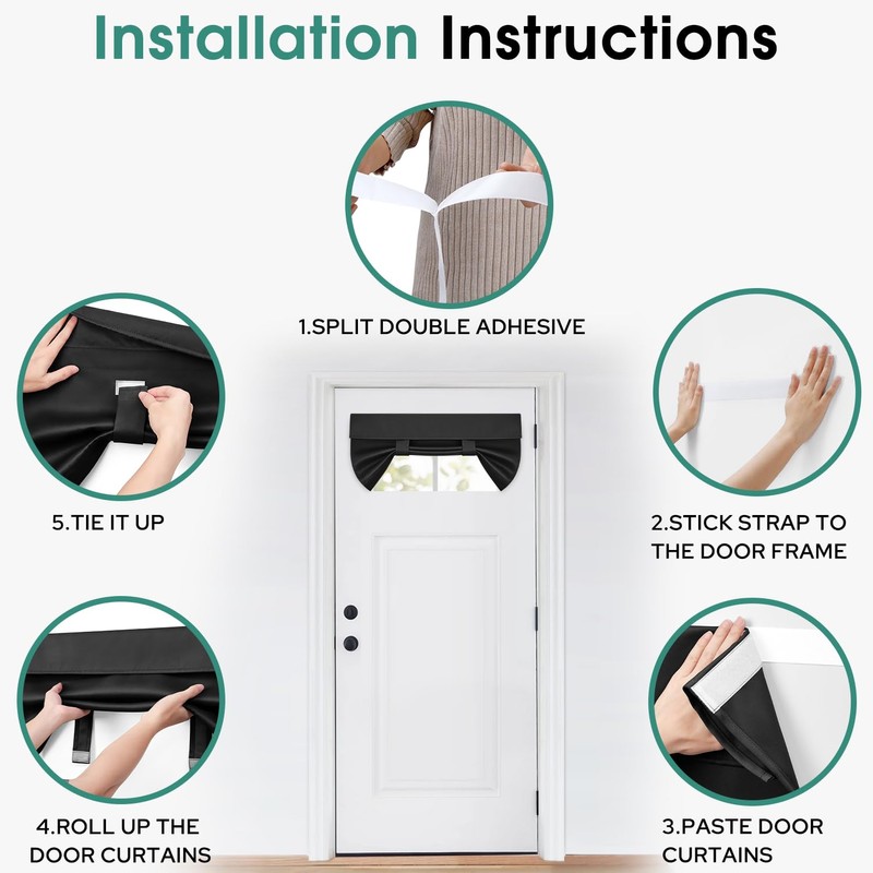 HOMEIDEAS 100% Blackout Door Curtains for French Door 26x12 Inch