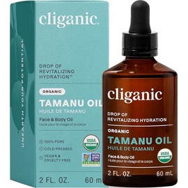 Cliganic Aceite de Tamanu Orgánico 100% Puro – 60 ml (2 fl. oz) – Certificado USDA – Vegano, Sin OMG, Prensado en Frío – Para Piel, Rostro y Cabello