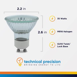 Technical Precision Replacement for Cavaliere 35W Type MR16 12v / Type Gu10 120v Light Bulb Halogen 35W 120V with GU10 Twist & Lock Base - MR16 GU10 35W - 1 Pack