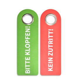 SynMe 2 Bitte KLOPFEN/KEIN ZUTRITT Door Handle Signs - 270 x 85 x 5 mm - Poly Felt/Metal Protective Ring - Freely Studded - Door Sign Bathroom Bedroom - Status Indicator - Versatile (1)