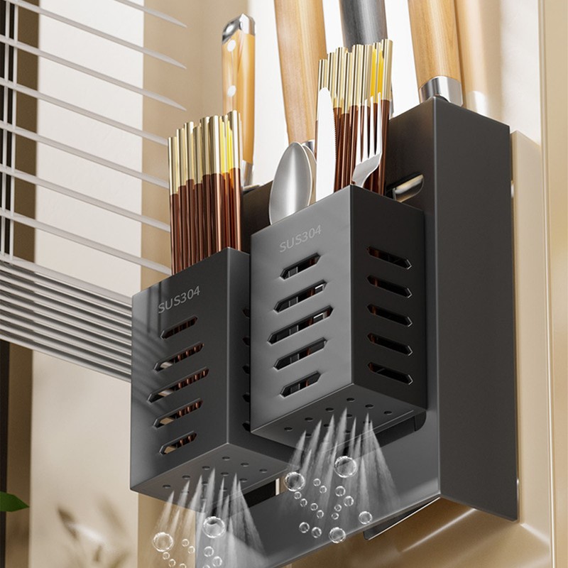 Utensil Holder Stainless Steel Wall Mount Chopstick Draining Storage Shelf
