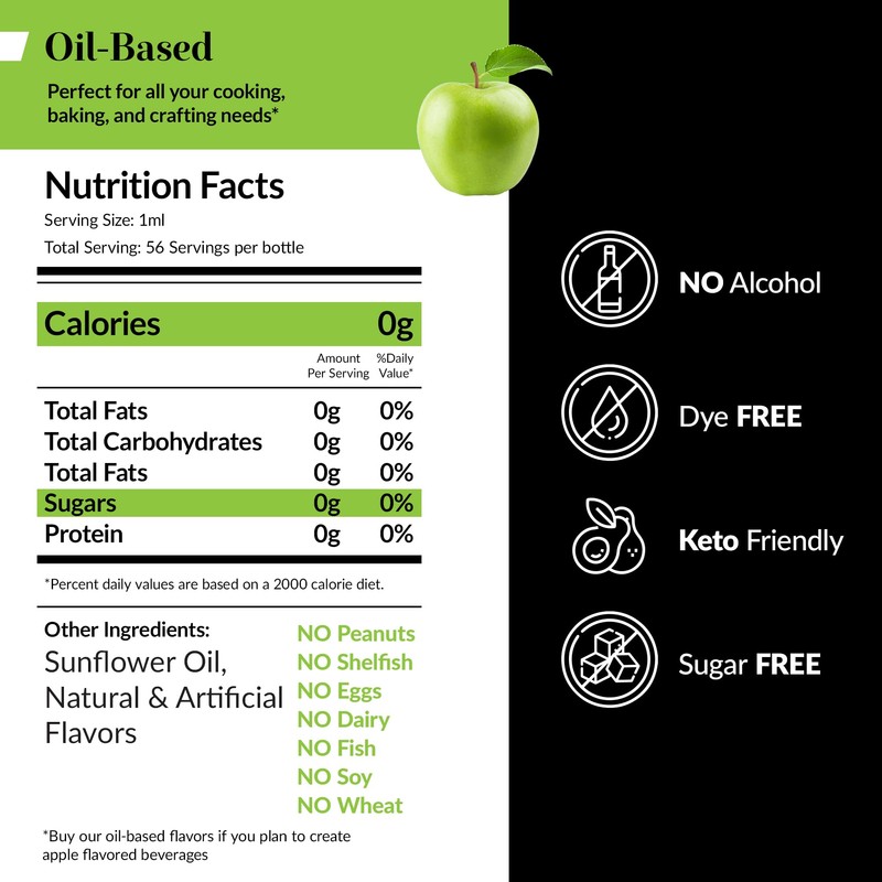 Dolce Flav Apple Extract (Oil-Soluble) 2 oz – Kosher, Sugar-Free,
