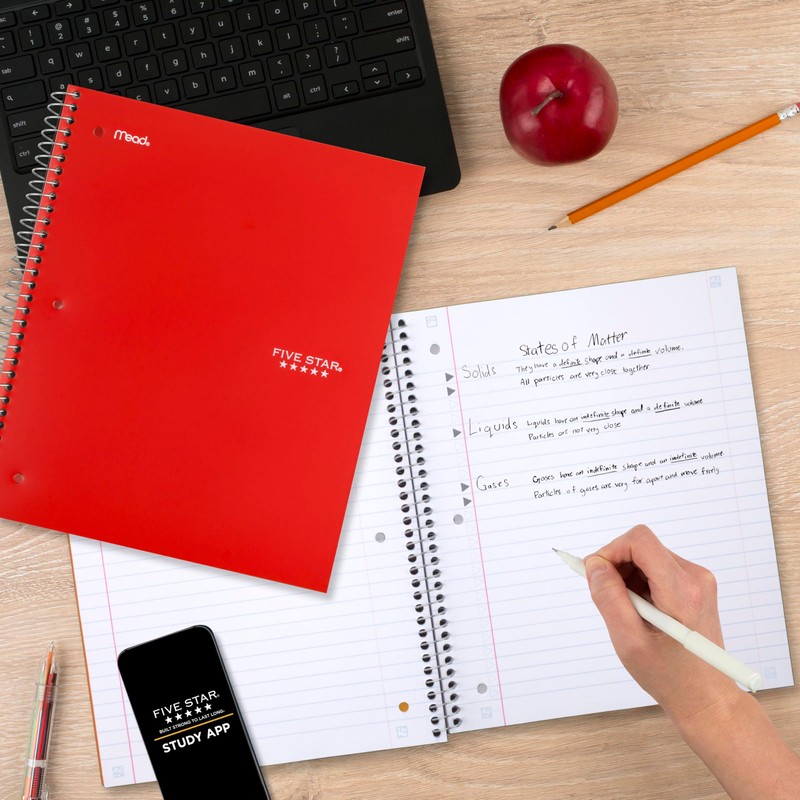 Five Star Spiral Notebook + Study App, 5 Subject, Wide