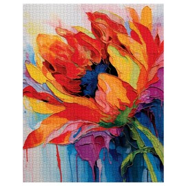 Tulip Flower Jigsaw Puzzle 1000 Pieces Puzzles for Adults,Oil Painting Floral Jigsaw Puzzles for Challenging Family Activity Games DIY Plant Puzzle for Home Wall Decor Gifts - 20 x 27 Inches