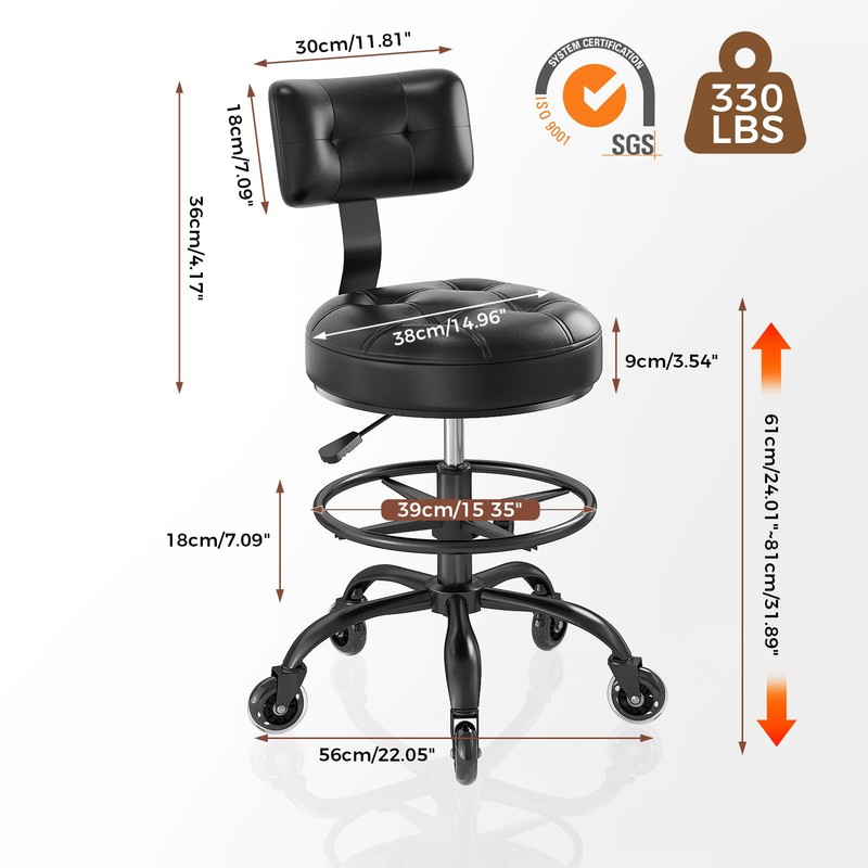 FREEKYROCK Office Drafting Chair with Footrest, Tall Height Adjustable Stool