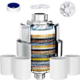 Shower Filter, EMBATHER 20 Stage Shower Head Filter for Hard Water Remove Chlorine/Fluoride/Heavy Metals,High Output Shower Softener Filter for Hair, 4 Cartridge –Polished Chrome