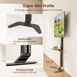 ECOTINY Ultra Slim TV Floor Stand for 37–86 Inch TVs, No Drill Modern Curved Base with Shelf, Adjustable Height & Tilt, Space-Saving Design with Cable Management, Fits VESA 600x400mm, Black