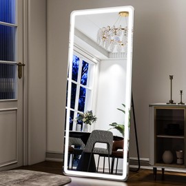 Easly LED White Full Length Mirror - 26" x 68"Adjustable Screen Brightness, Touch Screen, Wall Mounted or Freestanding, for Bedroom, Living Room, Cloakroom and Salon Full Length Mirror