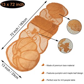 Pumpkin Table Runner for Fall Table Decorations - Thanksgiving Table Runners 72 inch - Orange Lace Table Runner