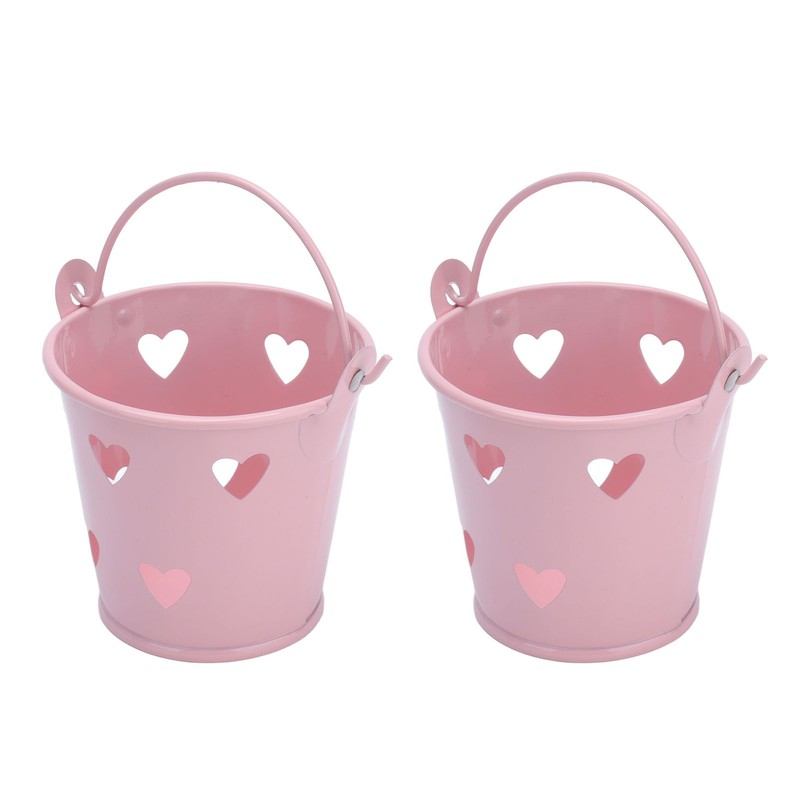 12pcs Mini Metal Bucket Hollow Heart Shaped Bucket with Handle
