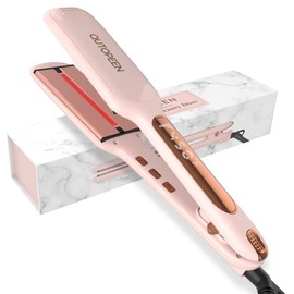 QUTOPEEN Fashion Pink Infrared 2 Inch Hair Straightener,2 Inch Wide Professional Ceramic Tourmaline Flat Iron with Big Temp Display,140F-450F Degree,Dual Voltage