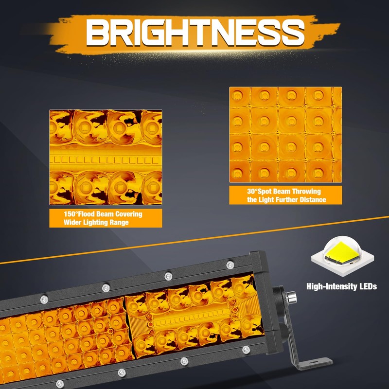 20 Inch Amber LED Light Bar, Niking Auto 150W Quad