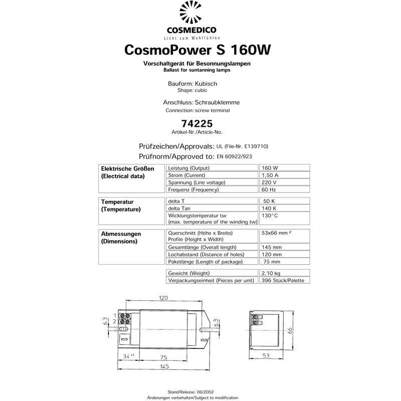 CosmoPower S 160W Cube Choke Ballast - 220V - 60