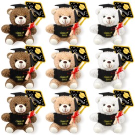 yesaior 5.5Inch Graduation Bear Plush Gift, Graduation Bear Stuffed Animal Bear with Grad Cap and Congrats Cards, Class of 2025 Kindergarten High School College Party Favors (9Pack)