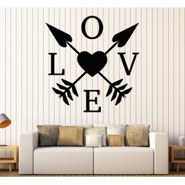 Large Vinyl Wall Decal Love Heart Arrows Romantic Room Decoration (ig4371) Black