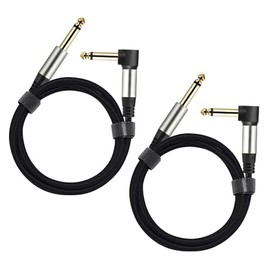 Paquete de 2 cables de guitarra de 1/4 de pulgada, 0.250 in macho a macho, en ángulo recto a nailon trenzado, cable TS mono para instrumento (3.3 pies