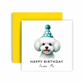 Huxters Birthday Card from the Dog – Bichon Frise - Happy Birthday to Dog Mum and Dog Dad – Birthday Card from the Dog to Friends Family First Birthday (Bichon Frise)