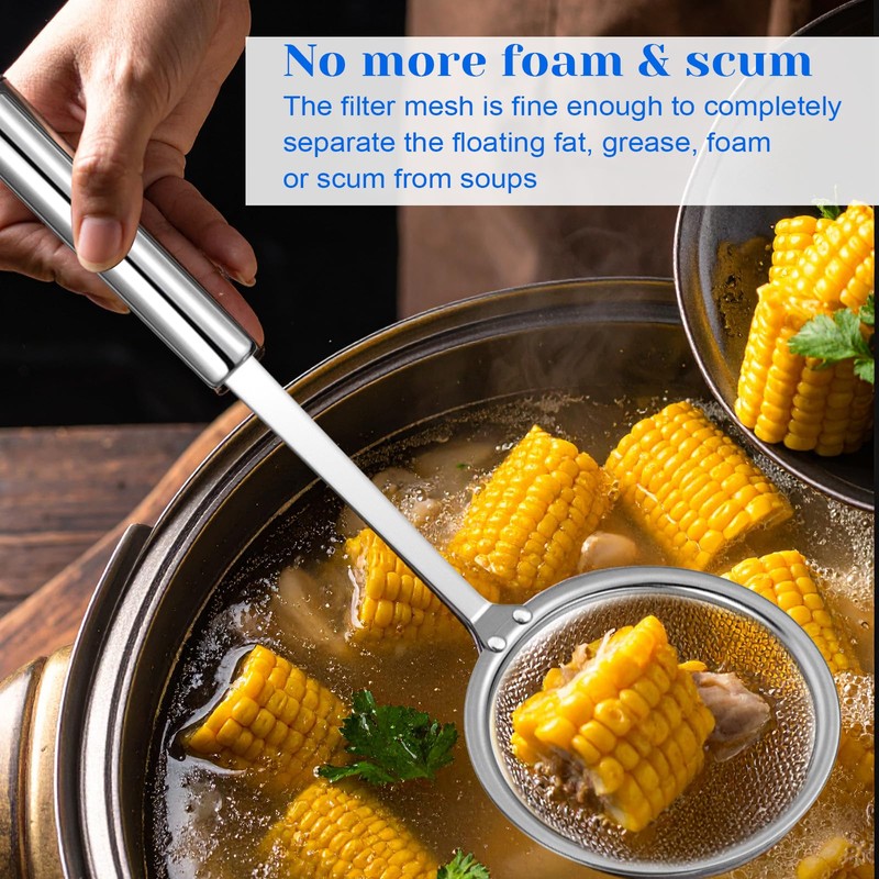 Wanmu Fat Skimmer Spoon, Stainless Steel Fine Mesh Strainer -