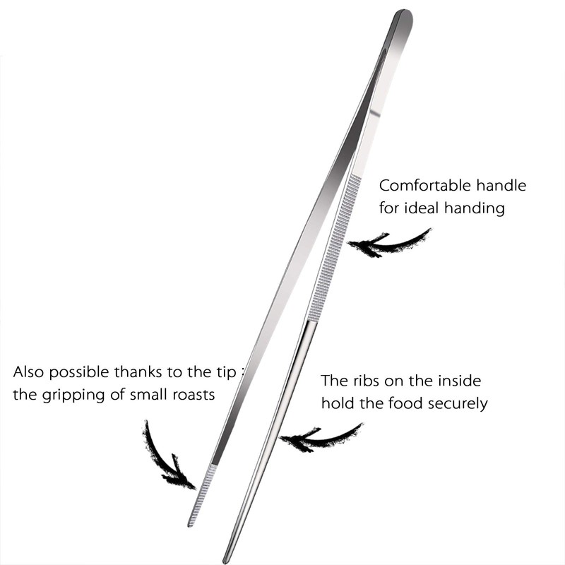12-inch Stainless Steel Culinary Tweezers with Precision Serrated Tips -